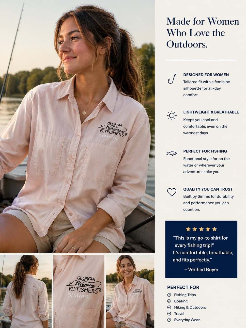 Simms Women’s M Pink Long Sleeve Fly Fishing Shirt Georgia Flyfishers Outdoor